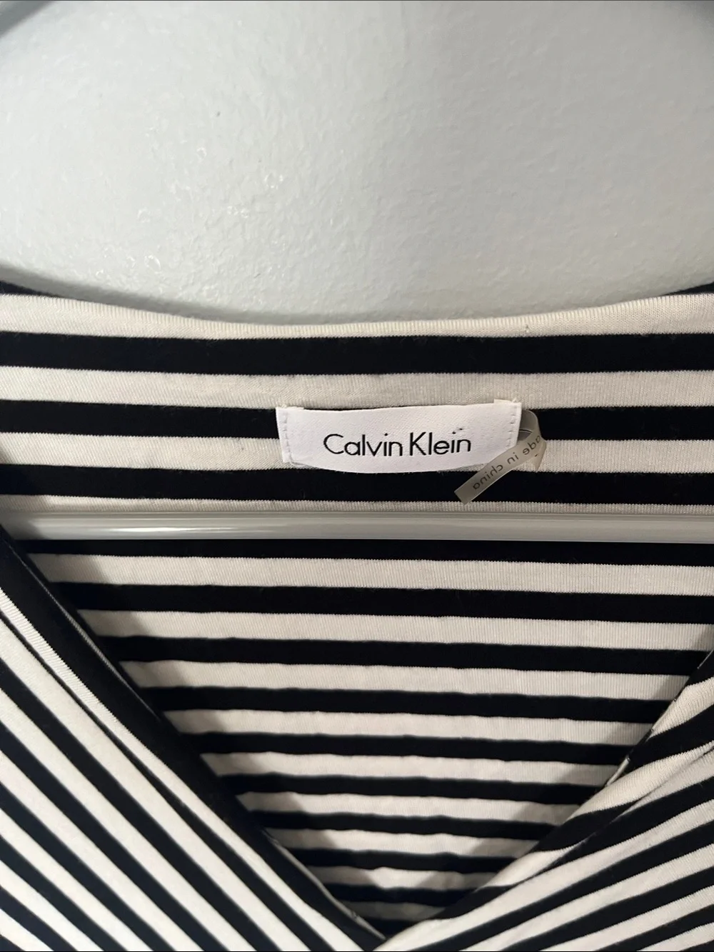 Calvin Klein Black & White Striped Sleeveless Faux-Wrap Dress see pics